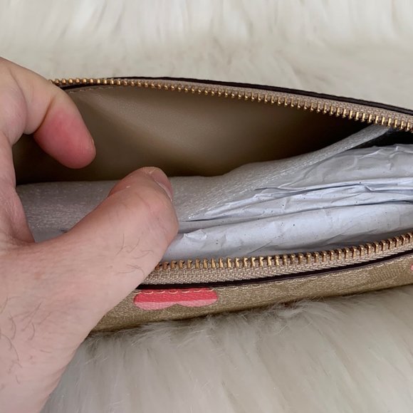 COACH Signature Heart Striped Pencil/Brush Case in Light Khaki/Pink - Picture 5 of 6